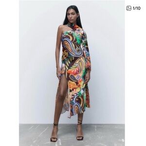 Zara Colorful Paisley One-Shoulder Dress